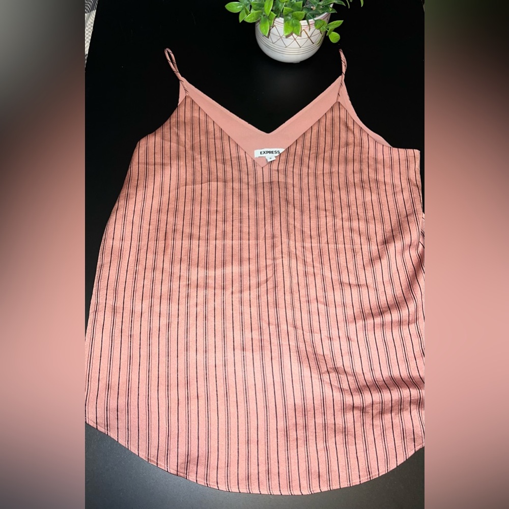 Express Tank Top Cami Women's Size M Mauve w/ Black Stripes V Neck CamisoleEUC
